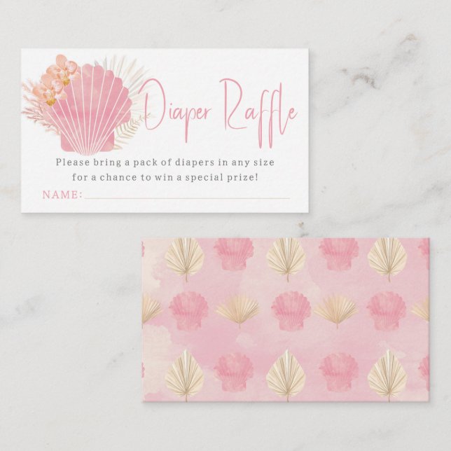Pink Ocean Boho Girl Baby Shower Diaper Raffle Enclosure Card (Front/Back)