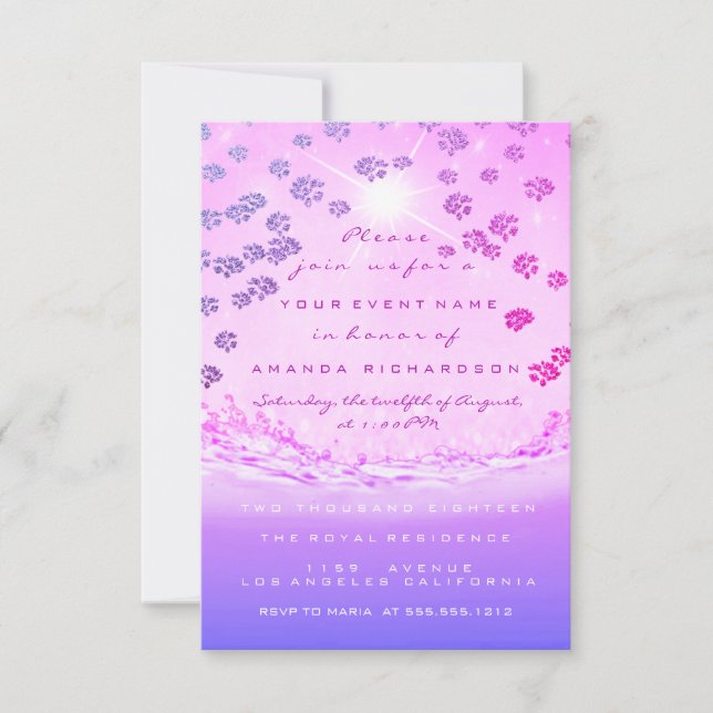 Pink Ocean Bridal Sweet 16th Floral Confetti Waves Invitation (Front)