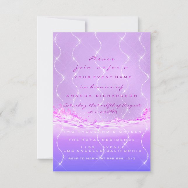 Pink Ocean Bridal Sweet 16th Spark Confetti Waves Invitation (Front)