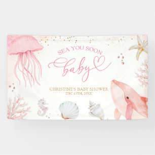 Pink Ocean Sea You Soon Summer Baby Shower Banner