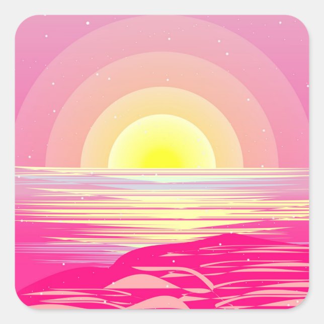 PINK OCEAN SUNSET SQUARE STICKER (Front)