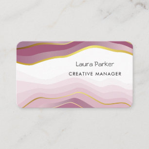Pink Ocean Waves Minimal  Gold Curves Modern  Business Card