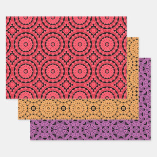 Pink Ochre Purple Cool Moroccan Mosaic Patterns Wrapping Paper Sheet