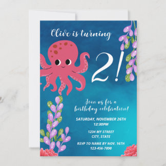 Pink Octopus Birthday Invitation