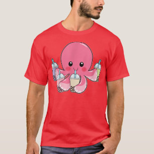 Pink Octopus Boba Bubble Milk Tea Kawaii Cute Anim T-Shirt