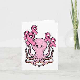 Pink Octopus Ribbon Cute Breast Cancer Awareness W Card