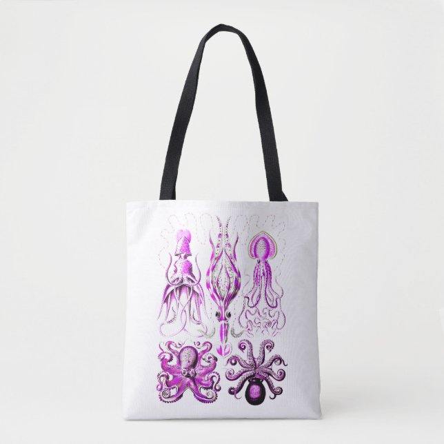 Pink octopus sealife ocean nautical beach art tote bag (Front)