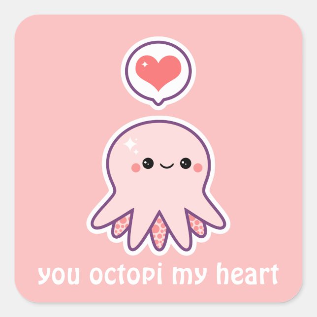 Pink Octopus Square Sticker (Front)
