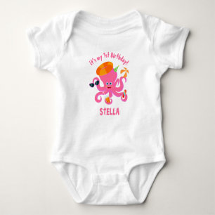 Pink octopus summer baby girl Birthday Party Baby Bodysuit