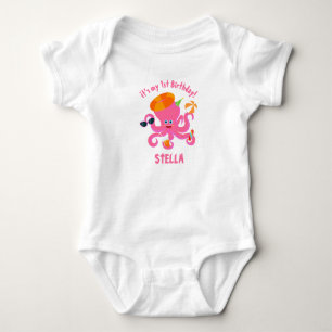 Pink octopus summer baby girl Birthday Party Bodysuit