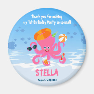 Pink octopus summer baby girl Birthday Party Magnet