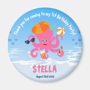 Pink octopus summer baby girl Birthday Party Magnet
