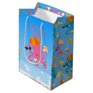 Pink octopus summer baby girl Birthday Party Medium Gift Bag
