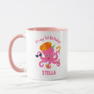 Pink octopus summer baby girl Birthday Party Mug