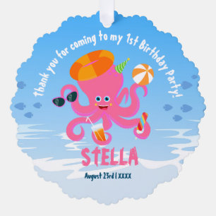 Pink octopus summer baby girl Birthday Party Tree Decoration Card
