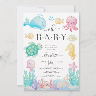 Pink Octopus Under The Sea Baby Girl Shower Invitation
