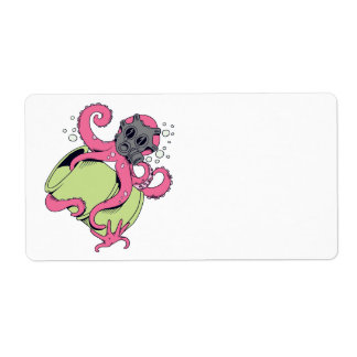 pink octopus wearing gas mask