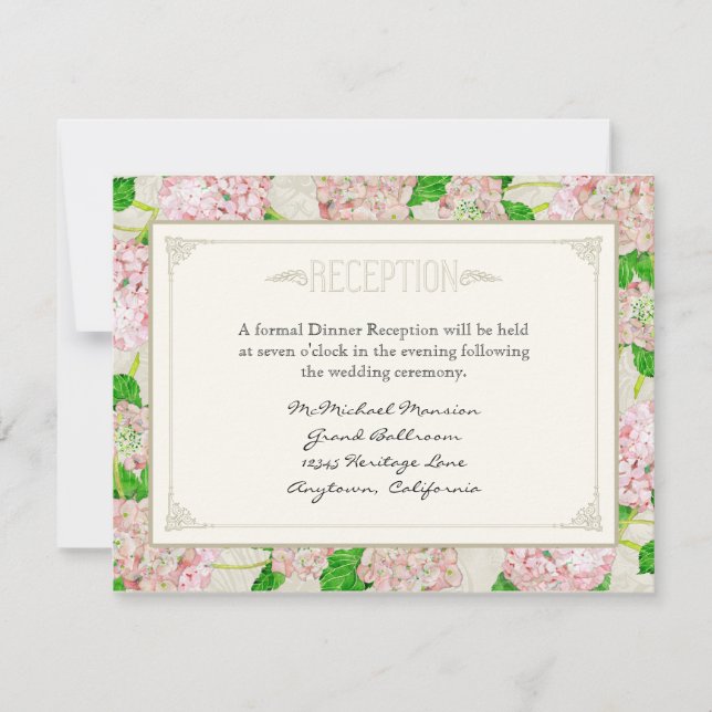 Pink Off White Lace Watercolor Hydrangea Floral Invitation (Front)