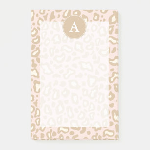 Pink Office Leopard Monogram Post It Notes Gift