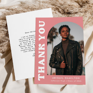 Pink Offset Arch Photo Graduation Thank You Card