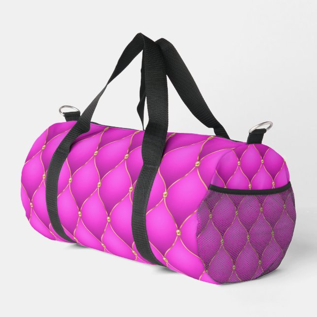 Pink Ogee Gold Diamonds Tufted Duffle Bag (Right Corner)