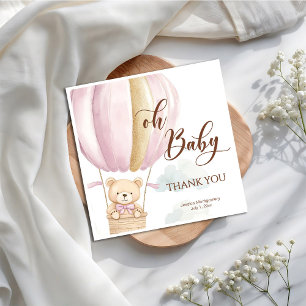 Pink Oh Baby Script Bear in Hot Air Balloon Shower Napkin