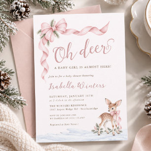 Pink Oh Deer Baby Girl Is Almost Here Baby Shower Invitation