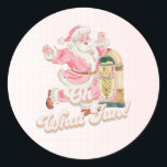 Pink Oh What Fun-Retro Groovy Santa Claus Birthday Classic Round Sticker<br><div class="desc">Add a festive and fun touch to your birthday party with these Pink "Oh What Fun" Retro Groovy Santa Stickers! These versatile round stickers feature a cool, vintage-style Santa with a modern twist, surrounded by a cheerful "Oh What Fun" message. They're perfect for so many things: Cupcake Toppers: Just stick...</div>