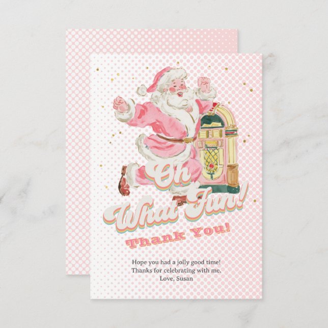 Pink Oh What Fun-Retro Groovy Santa Claus Birthday Thank You Card (Front/Back)