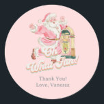 Pink Oh What Fun-Retro Groovy Santa Thank You Classic Round Sticker<br><div class="desc">Say thank you with a groovy twist! These Pink Oh What Fun-Retro Groovy Santa Thank You Classic Round Stickers are the perfect way to add a festive and personal touch to your holiday gifts, party favours, or envelopes. Featuring a cheerful, vintage-style Santa and the message "Oh What Fun, " these...</div>