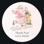 Pink Oh What Fun-Retro Santa Claus Party Thank You Classic Round Sticker<br><div class="desc">Show your appreciation with a touch of retro charm! These Pink Oh What Fun-Retro Santa Claus Party Thank You Stickers are the perfect way to seal your party favours, envelopes, or gift bags. Featuring a cheerful vintage-style Santa and a festive "Oh What Fun" message, these stickers match the rest of...</div>
