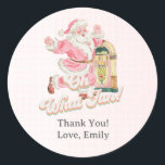 Pink Oh What Fun-Retro Santa Claus Party Thank You Classic Round Sticker<br><div class="desc">Show your appreciation with a touch of retro charm! These Pink Oh What Fun-Retro Santa Claus Party Thank You Stickers are the perfect way to seal your party favours, envelopes, or gift bags. Featuring a cheerful vintage-style Santa and a festive "Oh What Fun" message, these stickers match the rest of...</div>