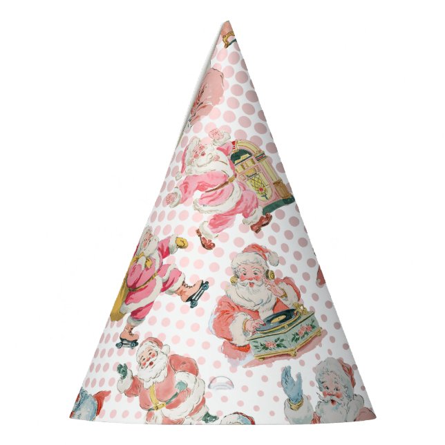 Pink Oh What Fun-Retro Santa Claus Themed Birthday Party Hat (Left)
