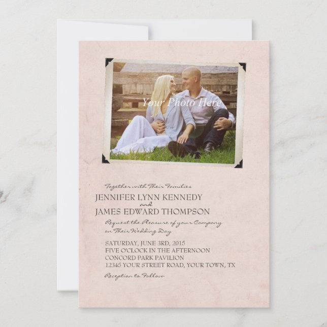 Pink Old Photo Album Page Wedding Invitations (Front)