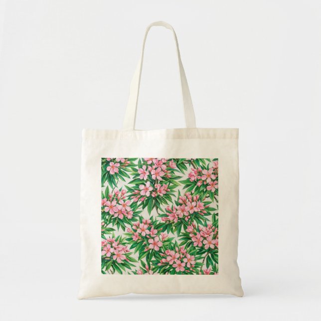 Pink Oleander Floral Botanical Pattern Tote Bag (Front)