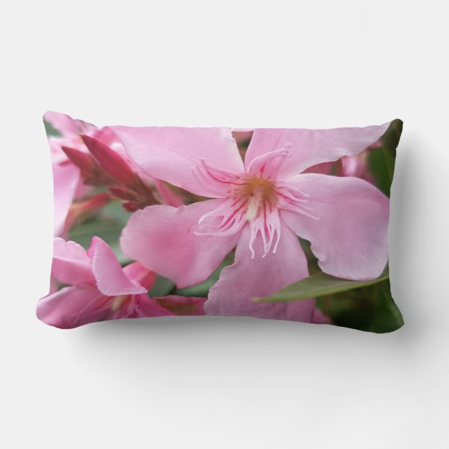 Pink Oleander Flower Throw Pillow | Elegant Botani (Front)