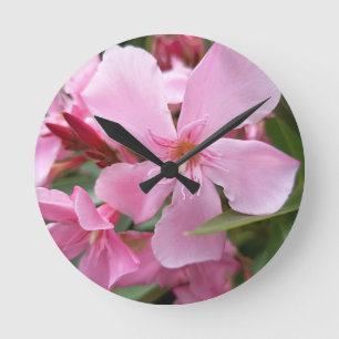 Pink Oleander Flower Wall Clock   Elegant Botanica
