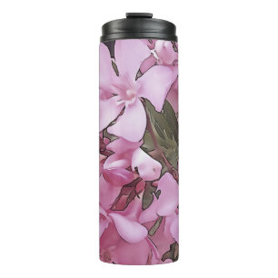 Pink Oleander Rose Laurel Black Outline Art Thermal Tumbler
