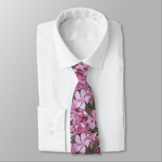 Pink Oleander Rose Laurel Black Outline Art Tie