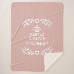 pink olive branch French Phrase Keep Calm Carry On Sherpa Blanket