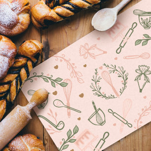 Pink & Olive Green Baking & Cooking Utensil Bakery Tissue Paper