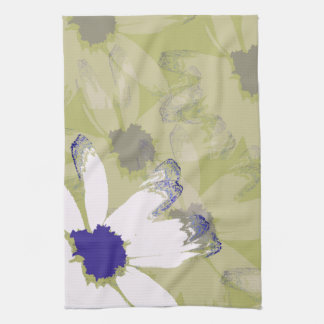 Pink Olive Green Daisy Floral Art Tea Towel