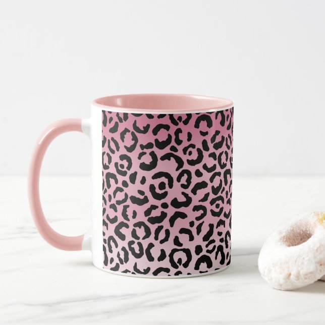 Pink Ombre Black Leopard Print Mug (With Donut)