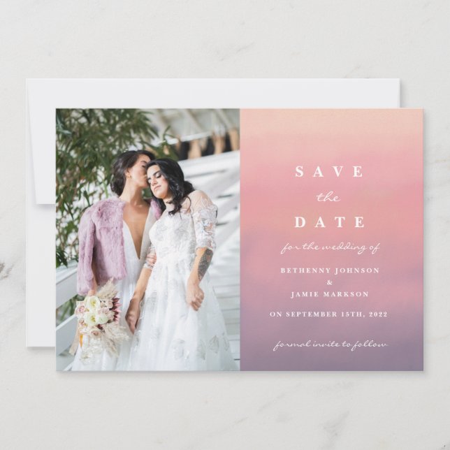 Pink Ombre Boho Minimalist Save The Date Thank You Card (Front)