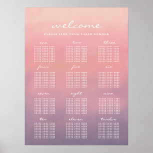Pink Ombre Boho Minimalist Wedding Seating Chart