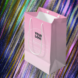 Pink Ombre   Business Name & Logo   Contact Info Medium Gift Bag