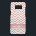 Pink Ombre Chevron Pattern Simple Modern Monogram Case-Mate Samsung Galaxy S8 Case<br><div class="desc">Protect your cell phone in style with this chic modern Samsung Galaxy S8 Case. Cover design features a pretty pink faux rose gold foil chevron zig-zag pattern and stripe, and your name or other customised text in a simple white typography font. This elegant and trendy phone case makes a stylish...</div>