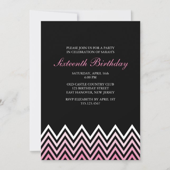 Pink Ombre Chevrons Birthday Invitation (Front)
