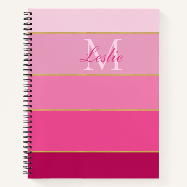 Pink Ombre Colour Block Personalised Notebook (Front)