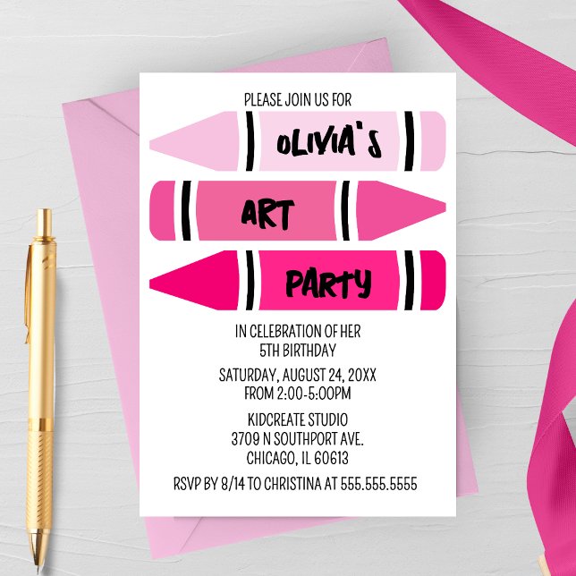 Pink Ombre Crayons Art Birthday Party Invitation (Creator Uploaded)